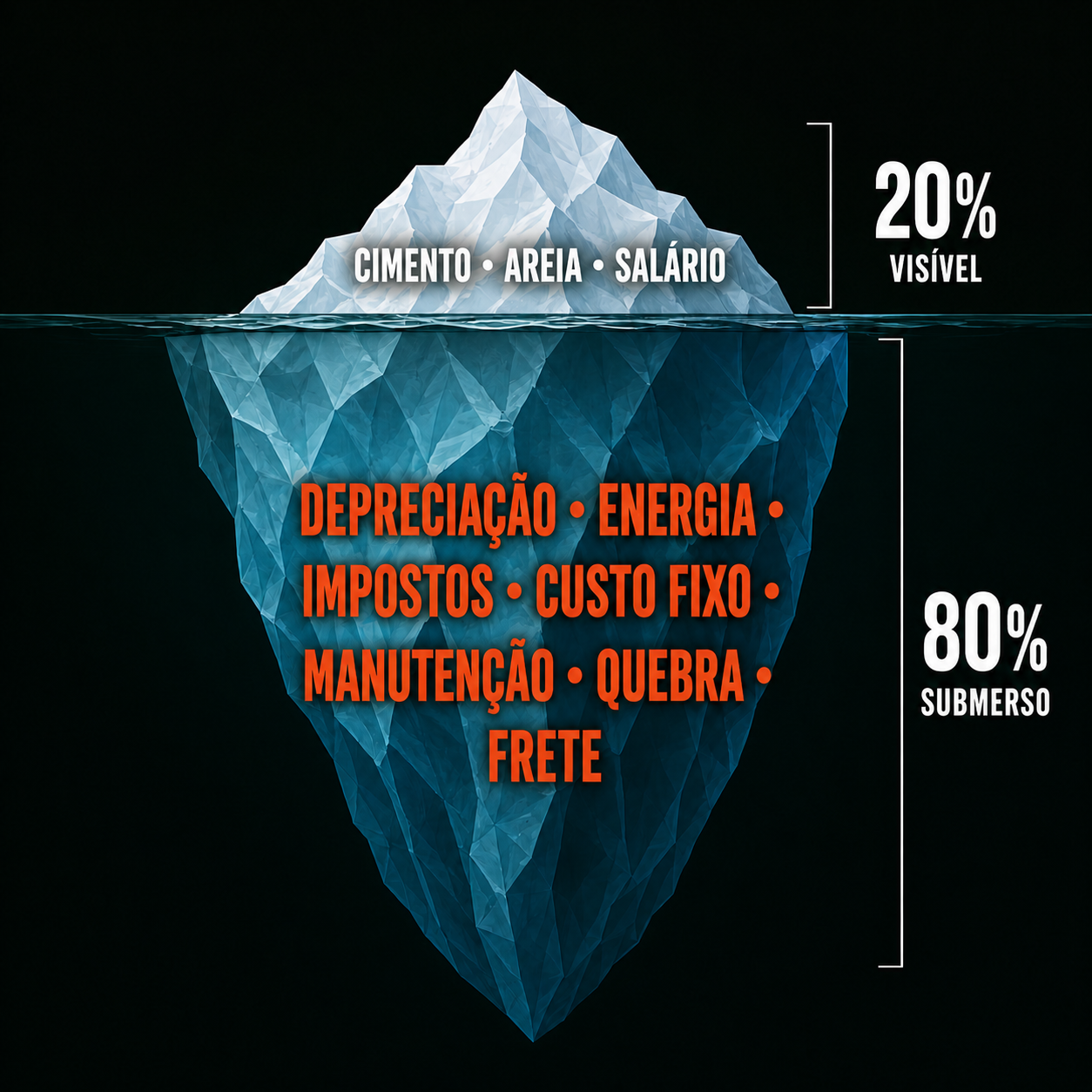 Iceberg dos custos: 20% visível e 80% submerso