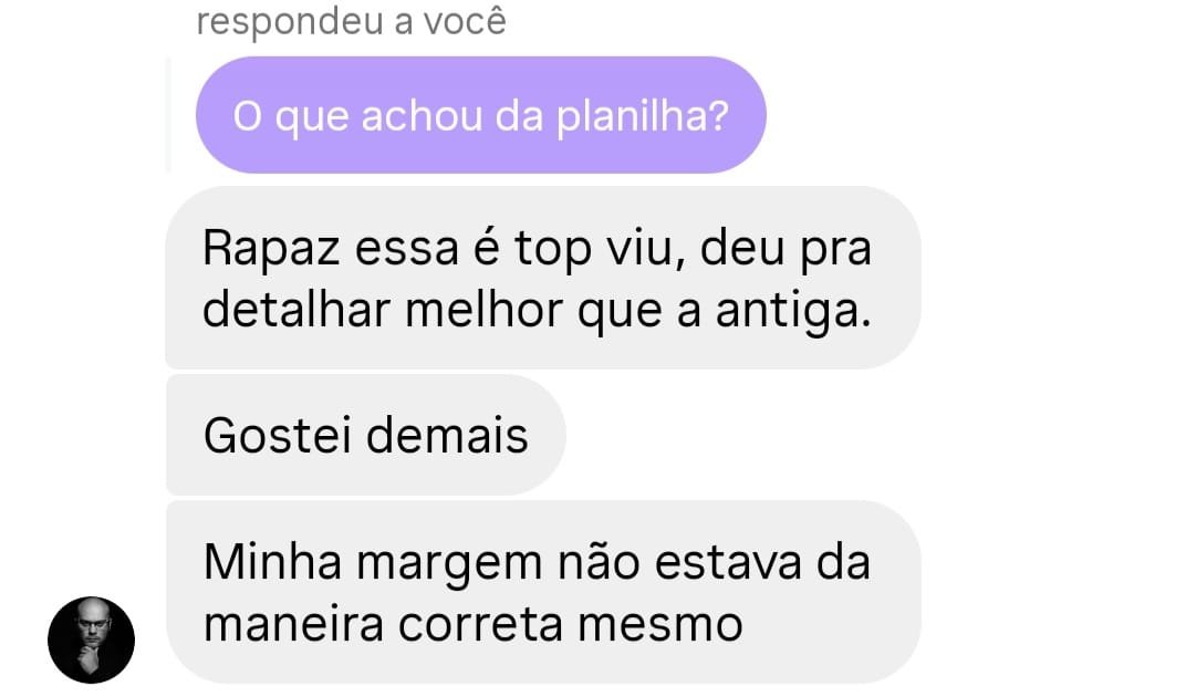 Cliente comentando sobre simplicidade e ajustes