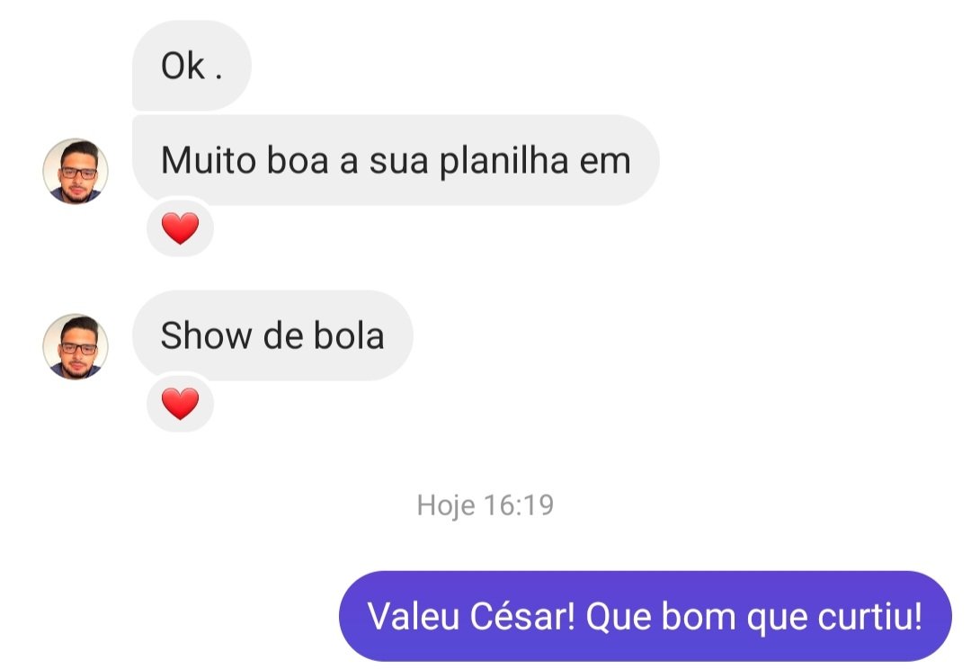 Mensagem real no Instagram: Muito boa a sua planilha. Show de bola.
